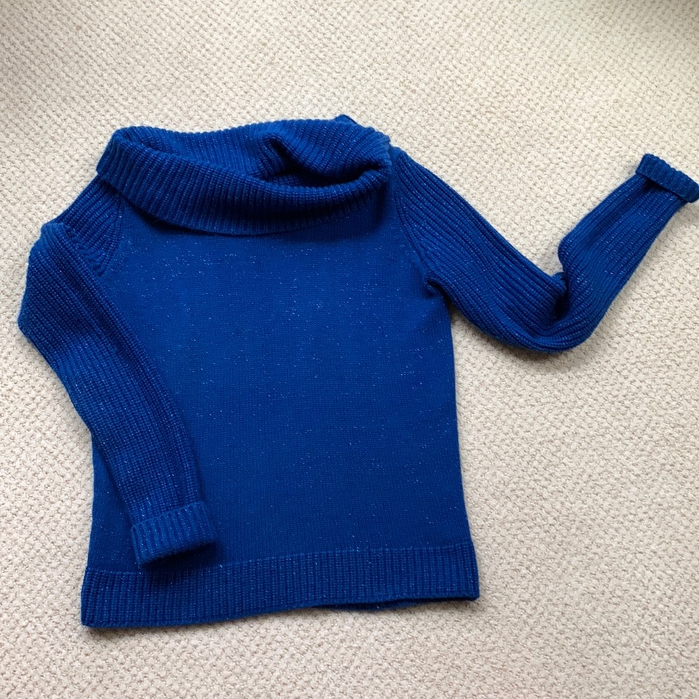Cowl neck royal blue sparkle sweater